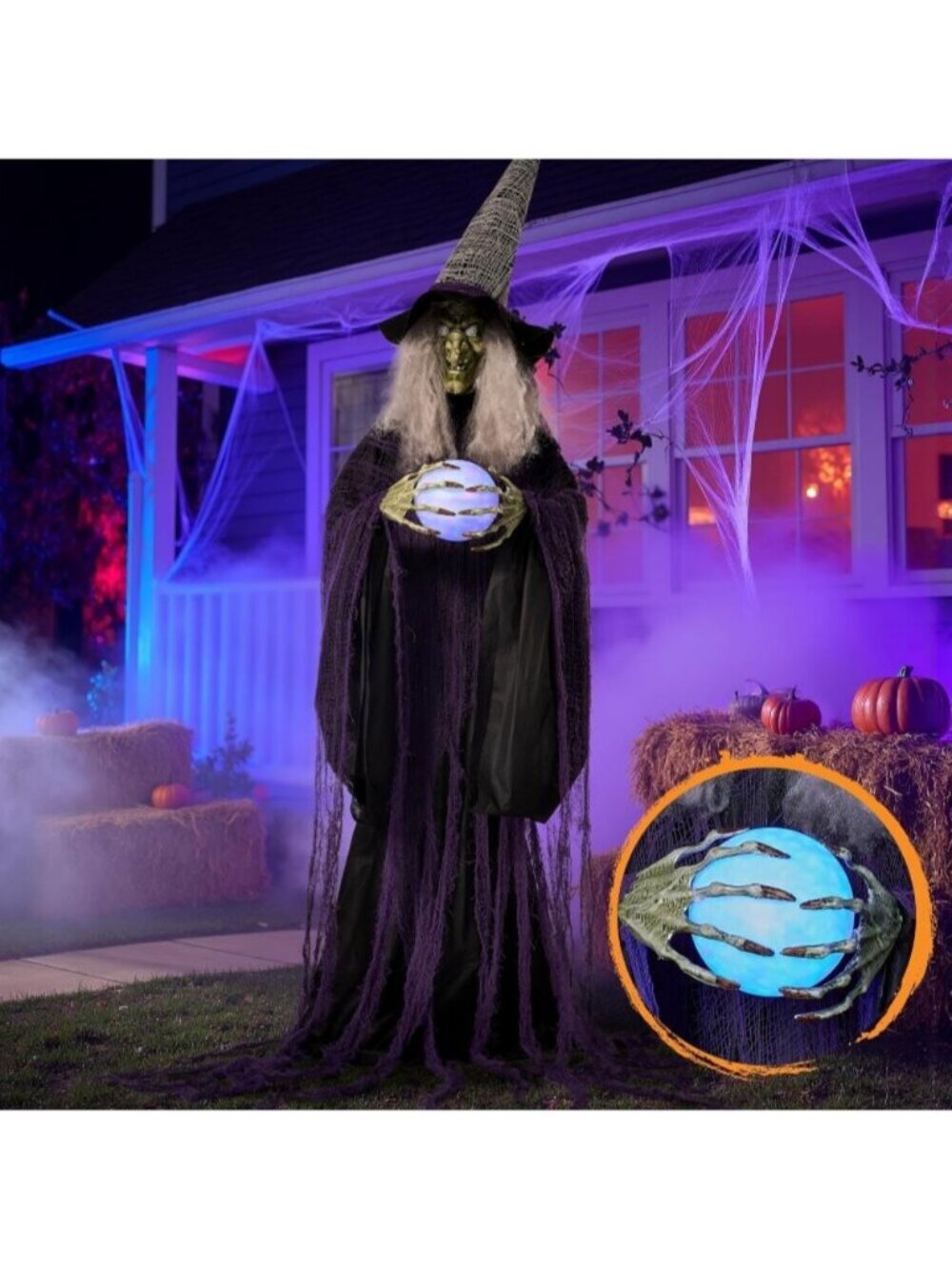 72" Halloween Life-Size Witch Decorations with Crystal Animated Standing Ghost